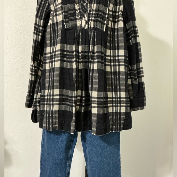Free People Baby Blues Black & White Plaid Pleated Tunic with Pockets Medium - Picture 7 of 16